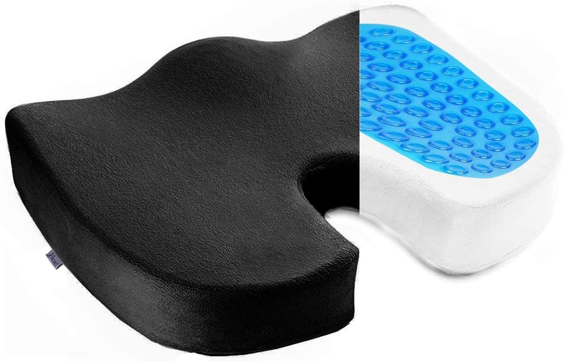 Gel Enhanced Seat Cushion - Non-Slip Orthopedic Gel & Memory Foam Coccyx Cushion for Tailbone Pain - Office Chair Car Seat Cushion - Sciatica & Back Pain Relief (Black)
