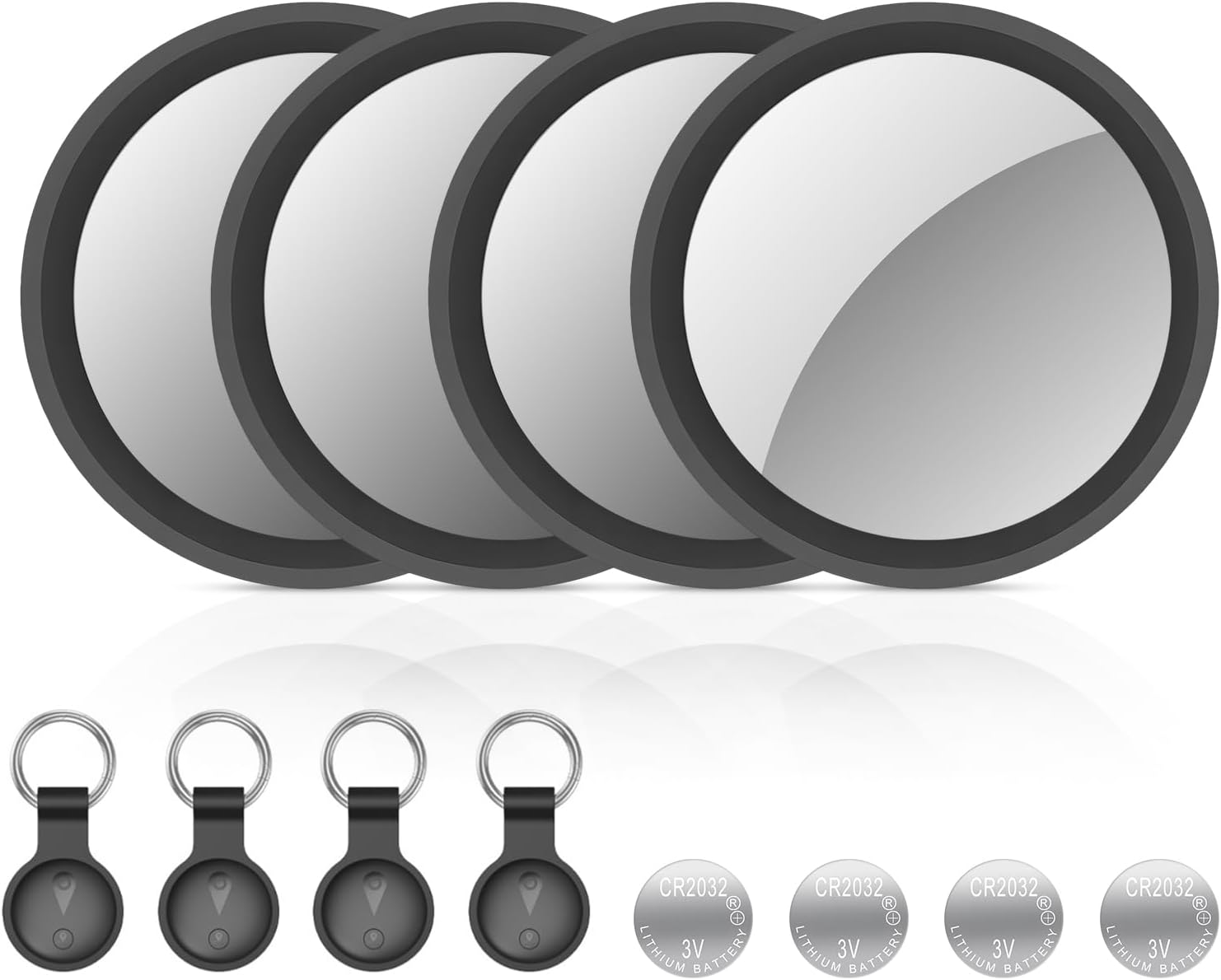 iXTRA New Air Tracker Tag-4Pack with Holder, Bluetooth Item Finder Work with Apple Find My APP (iOS Only), Easy Battery Replacement, Smart Keys Finder and Item Locator for Keys,Wallet,Pet (4 Black)
