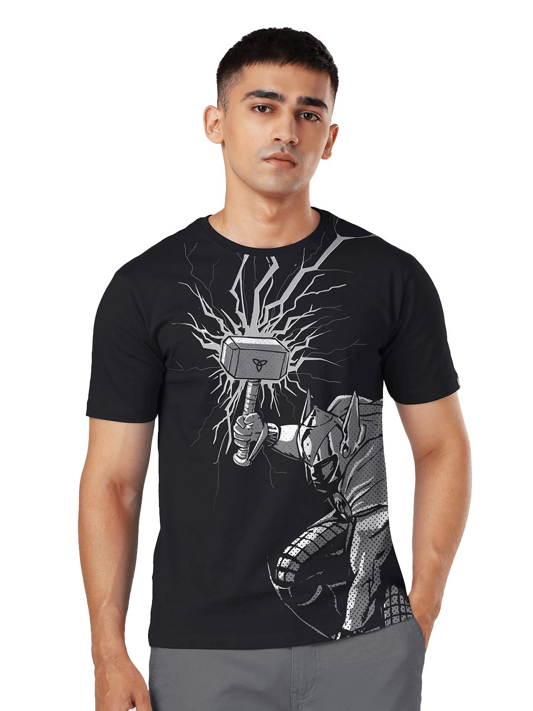 The Souled Store |Thor Thunder Reflective Ink Round Neck Mens and Boys T-Shirt|Graphic Printed Half Sleeve|100% Cotton Black Color T-Shirt