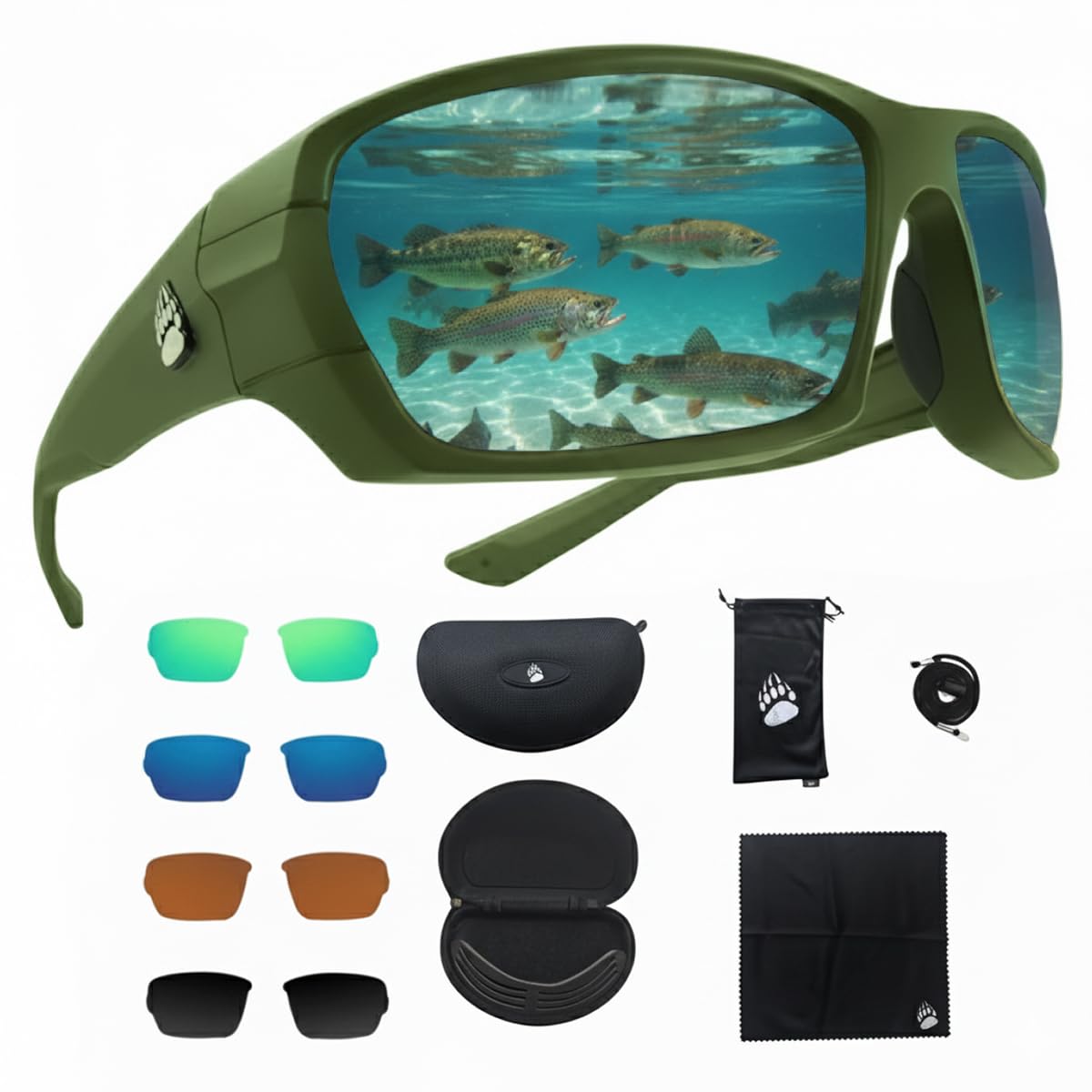 Kit profesional de gafas de pesca, gafas de sol polarizadas con 4 lentes para una visibilidad clara en aguas poco profundas y costa afuera, gafas de sol de protección ocular con marco TR-90 para un