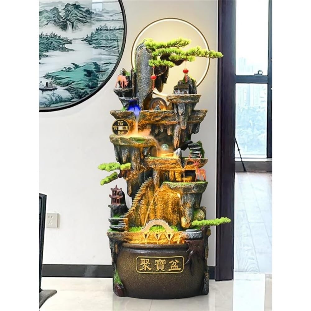 Fuente de Exterior Fuente de Cascada Circular Feng Shui Vintage con iluminación for Sala Estar y Entrada, 149 cm