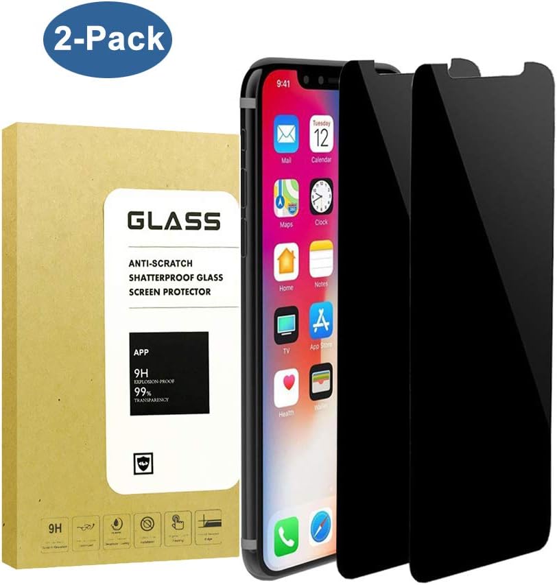 [2-Pack] for iPhone X & iPhone Xs Tempered Glass Screen Protector Privacy Anti-Spy Full Coverage,WolfGen[9H Hardness][Anti-Scratch] Tempered Glass Screen Protector for iPhone X & iPhone Xs (Black)