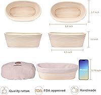 Vista 2 de Juego de cestas de prueba de pan Banneton de 2, suministros de horneado de pan de masa madre ovalado de 10 pulgadas, kit de inicio para hacer pan
