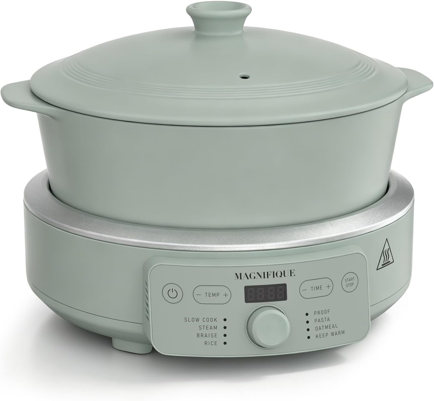 MAGNIFIQUE Slow Cooker, 4.5 Quart 8-in-1 Clay Pot Multi-Cooker, Non-Toxic Slow Cooker with Removable Clay Pot, for Rice, Pasta, Steam & Proof, Nonstick, Oven Safe Pot to 500°F, Olive