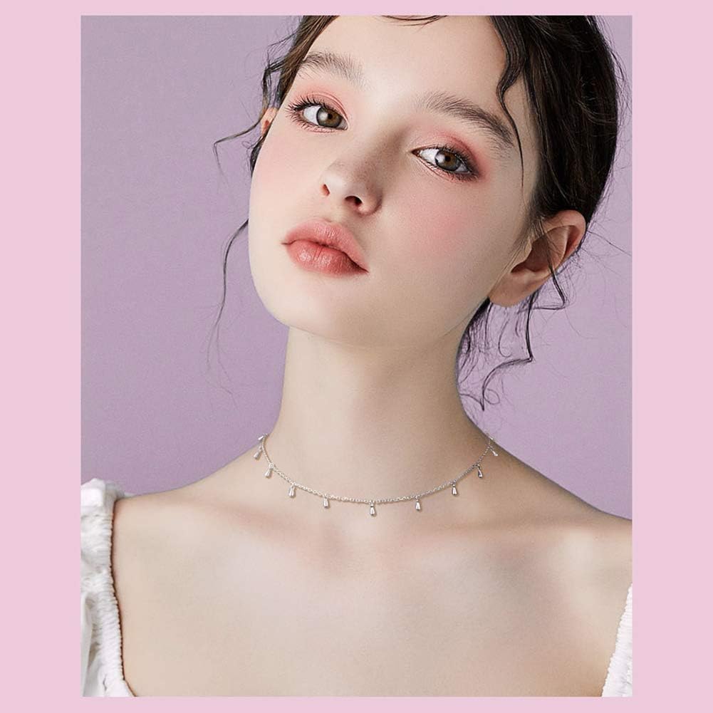 Sterling Silver Jewelry Choker Necklace Pendant Disc Chain Statement Necklace For Women 13+3 inches - Image 2