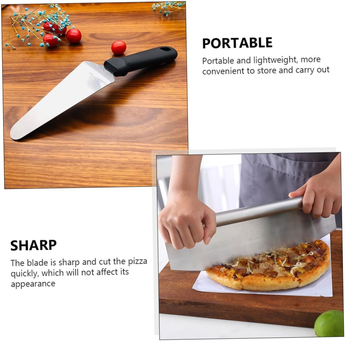 Zerodeko 2pcs Stainless Steel Pizza Cutter and Transfer Peel Set with Pp Handle, Multifunctional Kitchen Baking Tool for Home Pizza Making and Serving