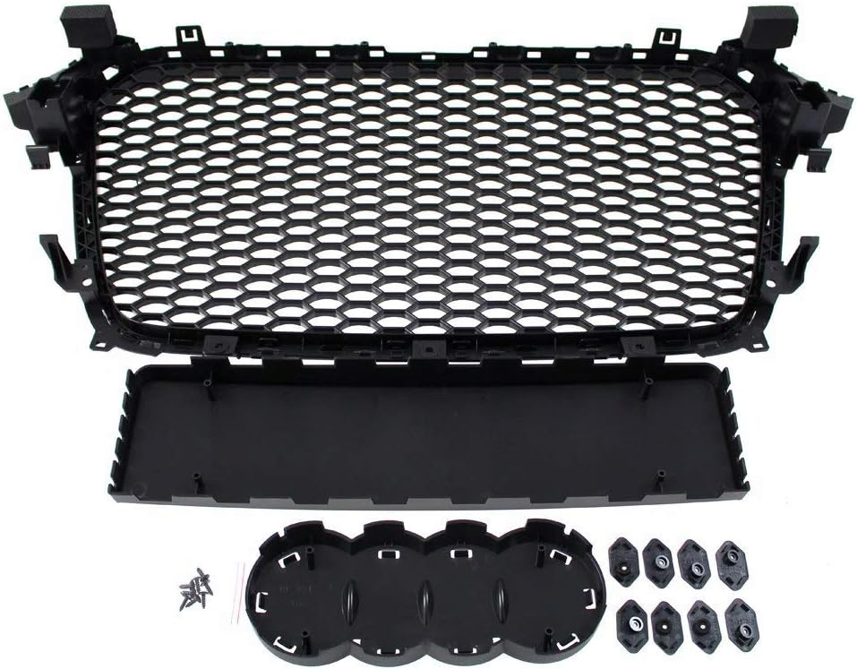 Front Sport Grill compatible with Audi A4 B8 Rs-Style Bright Black 2012 2013 2014 2015 E-4459 Front Grill Front Central Grill Sport Honeycomb Mesh Grille Sport