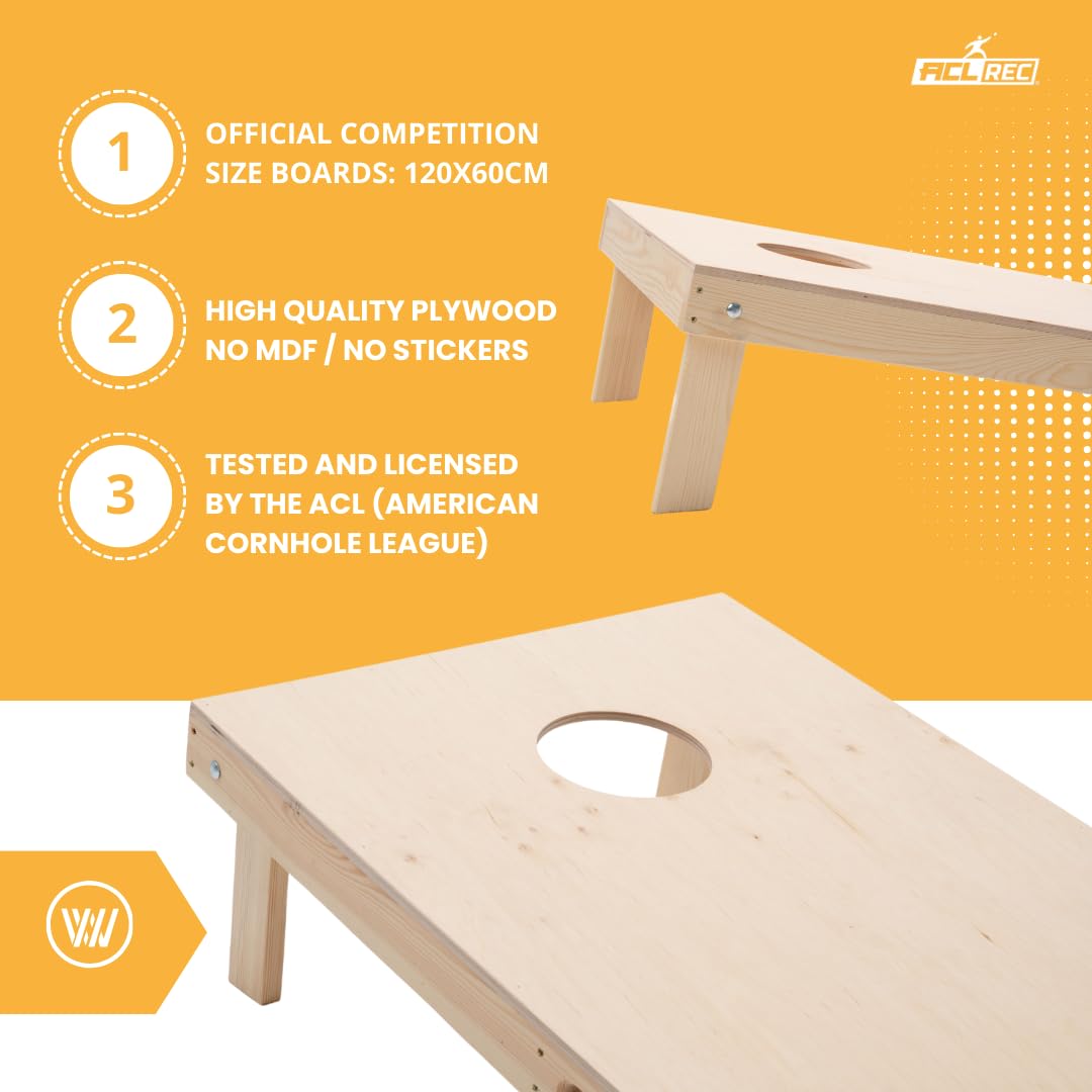 Set de Cornhole Wicked Wood 120x60 cm ACL Officiel 8 Sacs Extérieur