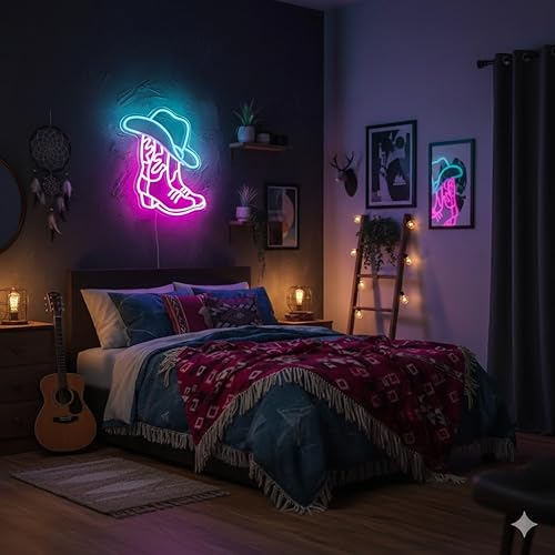 Miniatura 2 de Letrero LED de neón para botas y sombrero de vaquero, decoración de pared del país occidental para bar, cueva de hombre, garaje, luz de neón