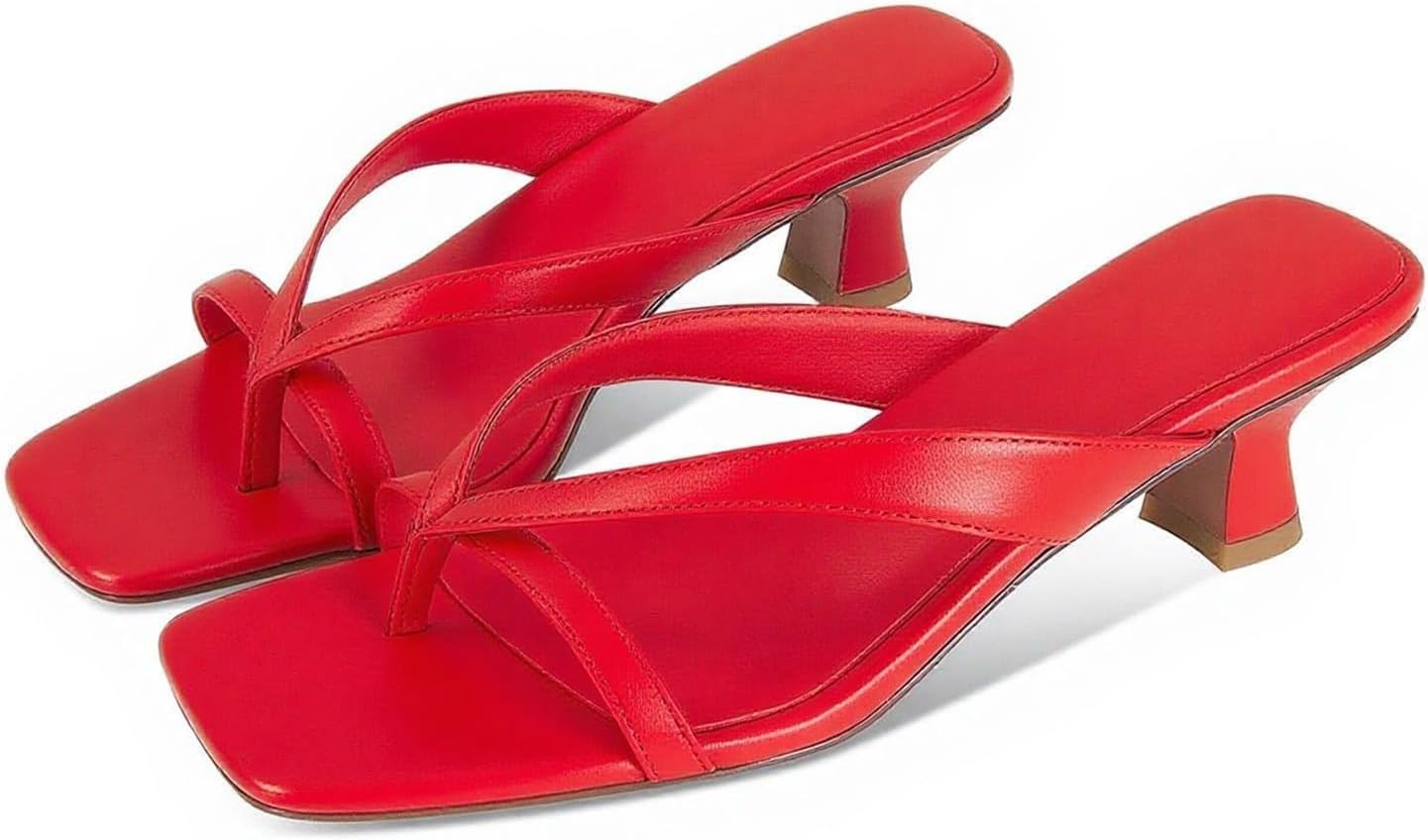MICIFA Kitten Heel Sandals for Women Low Heels Flip Flop Fashion Strappy Mule Heels Rounded Open Toe Casual Slides Heeled Thong Sandals Women