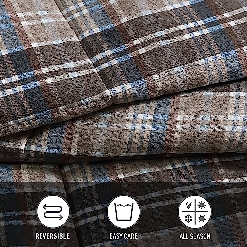 Image of Eddie Bauer- Twin Duvet Cover Set, Reversible Microsuede Bedding Set with Matching Sham, Dorm Essentials (Rugged Plaid Brown)