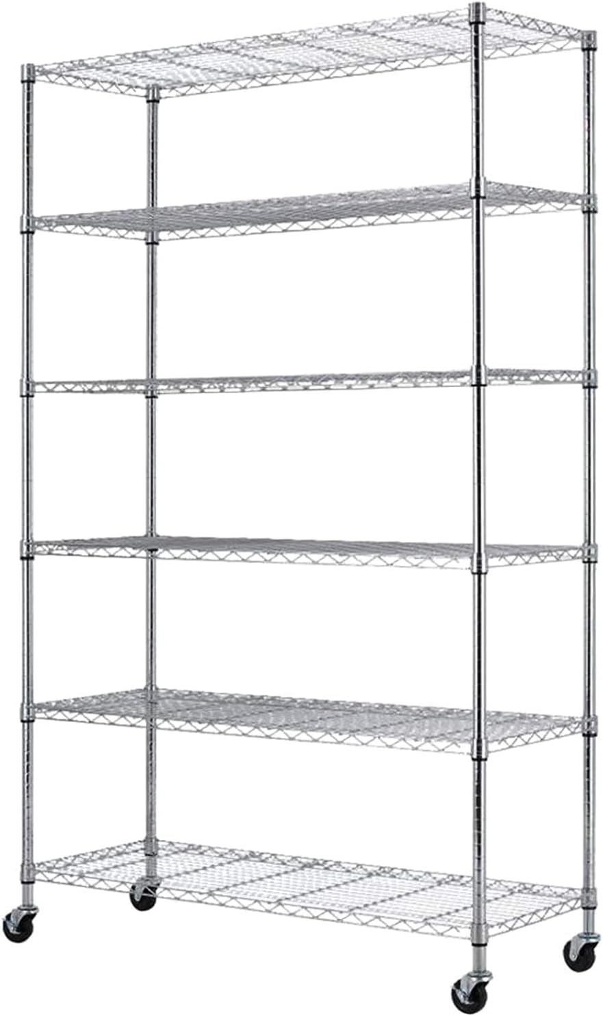 Upgraded 6000Lbs Capacity Wire Rack Shelving Unit 6 Tier Storage Shelves NSF Certified Metal Shelves Heavy Duty Storage Rack with Wheels, Commercial Grade Utility Shelf, 48"x 18"x 76", Chrome
