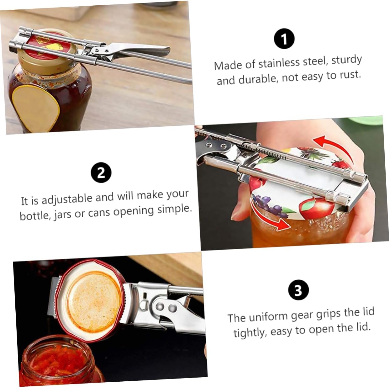 KICHOUSE 2pcs Adjustable Stainless Steel Can Opener with Comfortable Handle for Easy Jar and Bottle Opening Kitchen and Camping