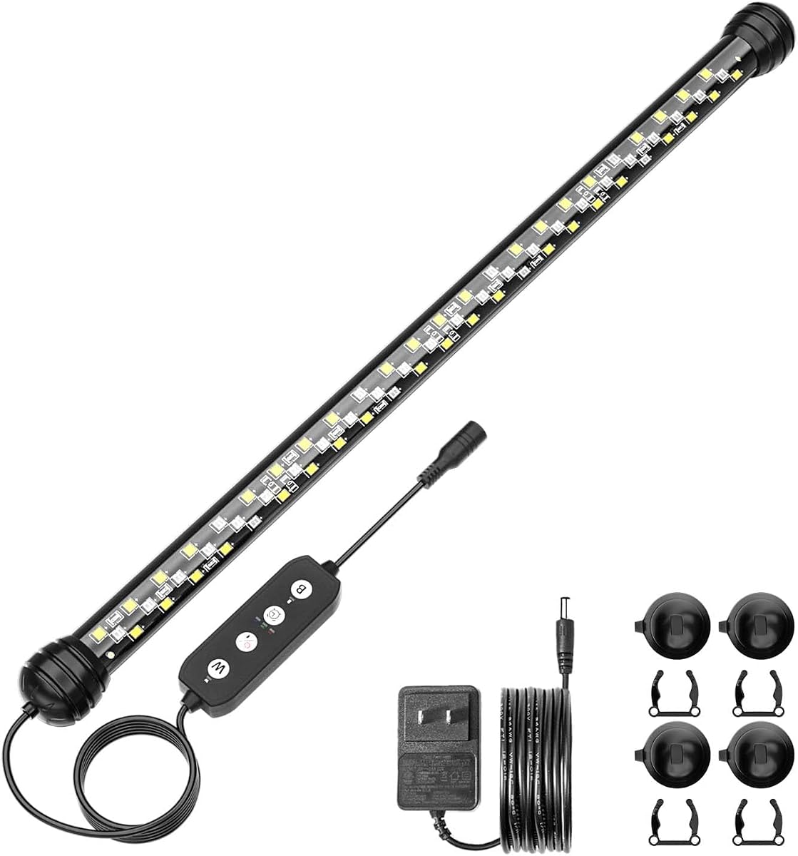 SEAOURA Luz LED sumergible para acuario para crecimiento de plantas de peceras, 15 pulgadas | Luz impermeable para pecera IP68 con temporizador, encendido/apagado automático, 3 modos de luz: espectro completo, luz diurna, luz de luna, 10 brillos, 9W