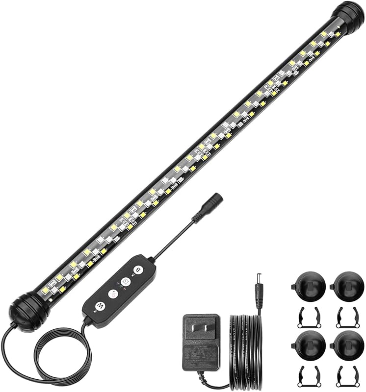 SEAOURA Luz LED sumergible para acuario para crecimiento de plantas de peceras, 15 pulgadas | Luz impermeable para pecera IP68 con temporizador, encendido/apagado automático, 3 modos de luz: espectro completo, luz diurna, luz de luna, 10 brillos, 9W