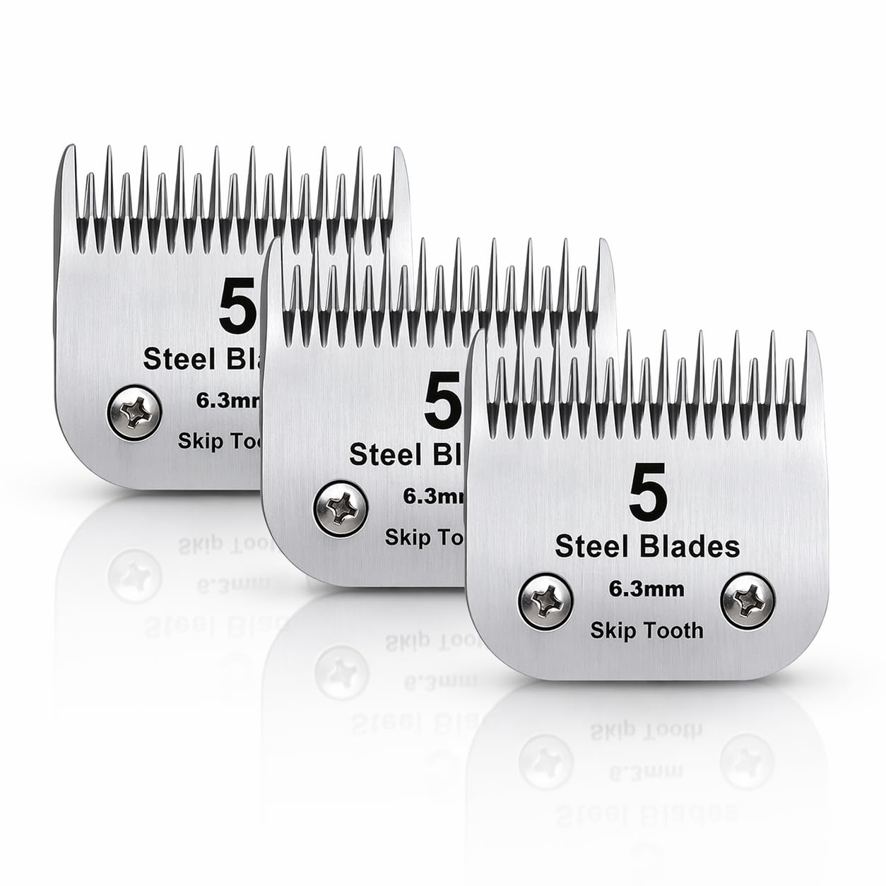 5 Skip Tooth Detachable Pet Dog Grooming Steel Blades,Compatible with Andis,Oster A5,Wahl KM10 Series Clippers,Cut Length 1/4-Inch (6.3mm) 3 Pack