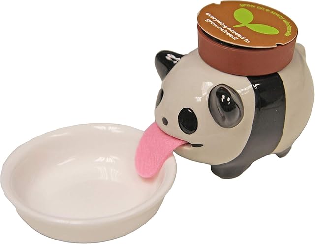 Watering Animal Planters Panda Self Watering Planter Drinking Animal Tongue Cute Style Ceramic Mini Backpack Plant Pot (Panda)