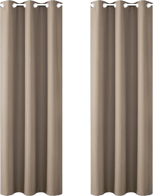 FLOWEROOM Thermal Blackout Curtains for Bedroom, 46 x 54 inches Long, Taupe - Winter Energy Saving/Summer Sun Blocking/Noise Reducing Window Curtain for Living Room, Set of 2 Eyelets Curtains