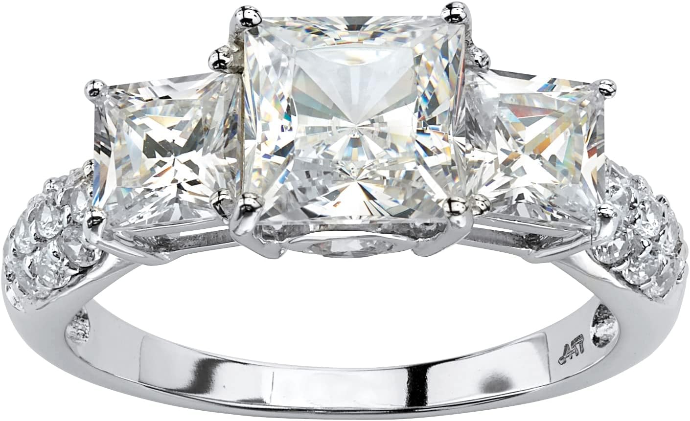 10K White Gold Princess Cut Cubic Zirconia 3 Stone Bridal Ring