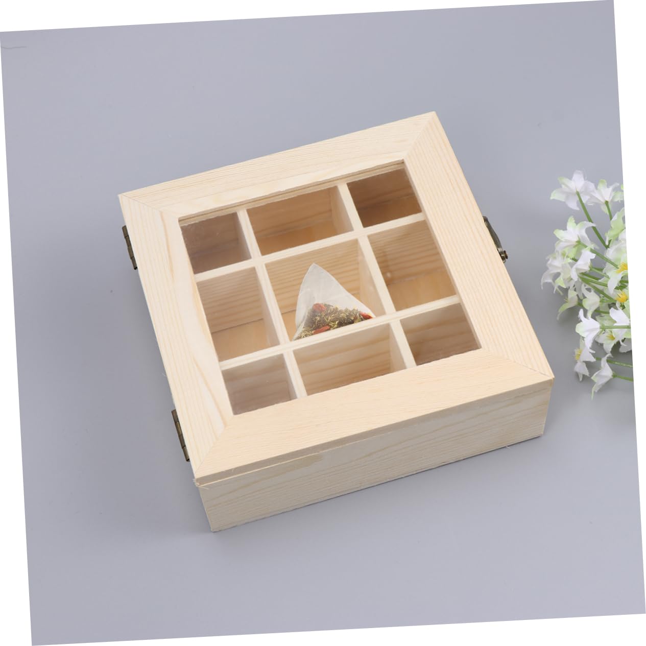 Ciieeo Elegant Wooden Tea Box Organizer with Glass Window Compartment Coffee Storage Box for Home Restaurant Use Design Tea Bag Display Chest