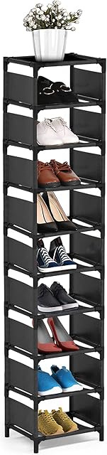 isightguard Narrow Shoe Rack, 10 Tier Vertical Shoe Rack for Closet Entryway Tall Slim Shoe Rack for Small Spaces Shinky Shoe Organizer Space Saving Corner Shoe Shelf Shoe Tower