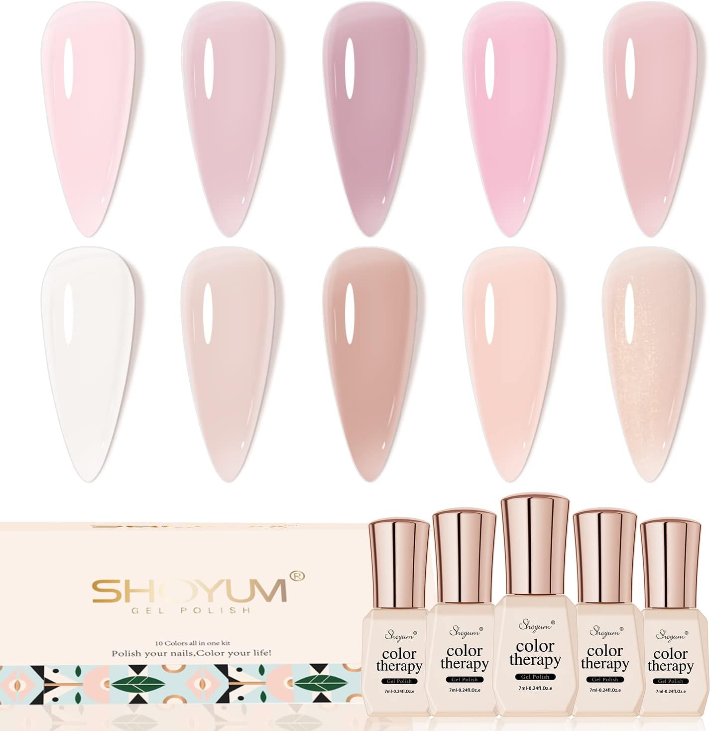 Nude Pink Gel Nail Polish Set, 10 Colors Neutral Nude Gel Polish Kit Translucent Milky White Purple Spring Summer Trend Nail Art DIY Manicure at Home Gifts for Girls Women