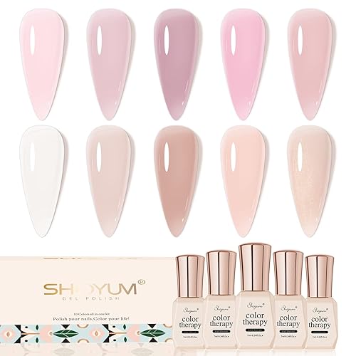 Miniatura 14 de Juego de esmaltes de uñas en gel rosa gelatina de 10 colores, kit de esmalte en gel nude, UV LED removible, esmalte de uñas en gel para manicura
