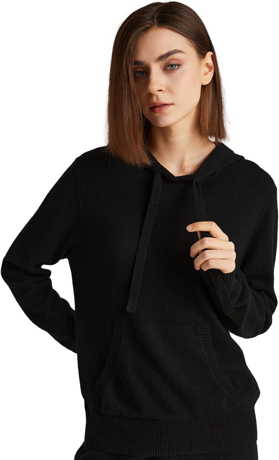GreenMount Women's Essential Cashmere Hoodie with Pocket Front Casual Long Sleeve Pullover Sweater