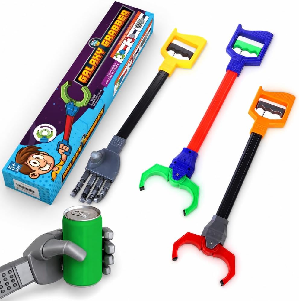 Interactive Grabber Toy for Kids – 3 Pack Robot Claw Arm Set, Hand-Eye Coordination STEM Tool, 18 Inch Reacher Grasping Toy