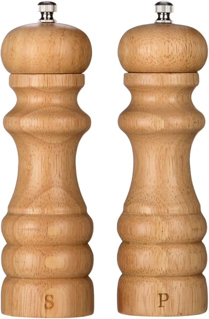 Set Of 2 Rubberwood 6 Inch Wooden Salt & Pepper Ceramic Grinding Shakers Wood Mill Set by Get Goods