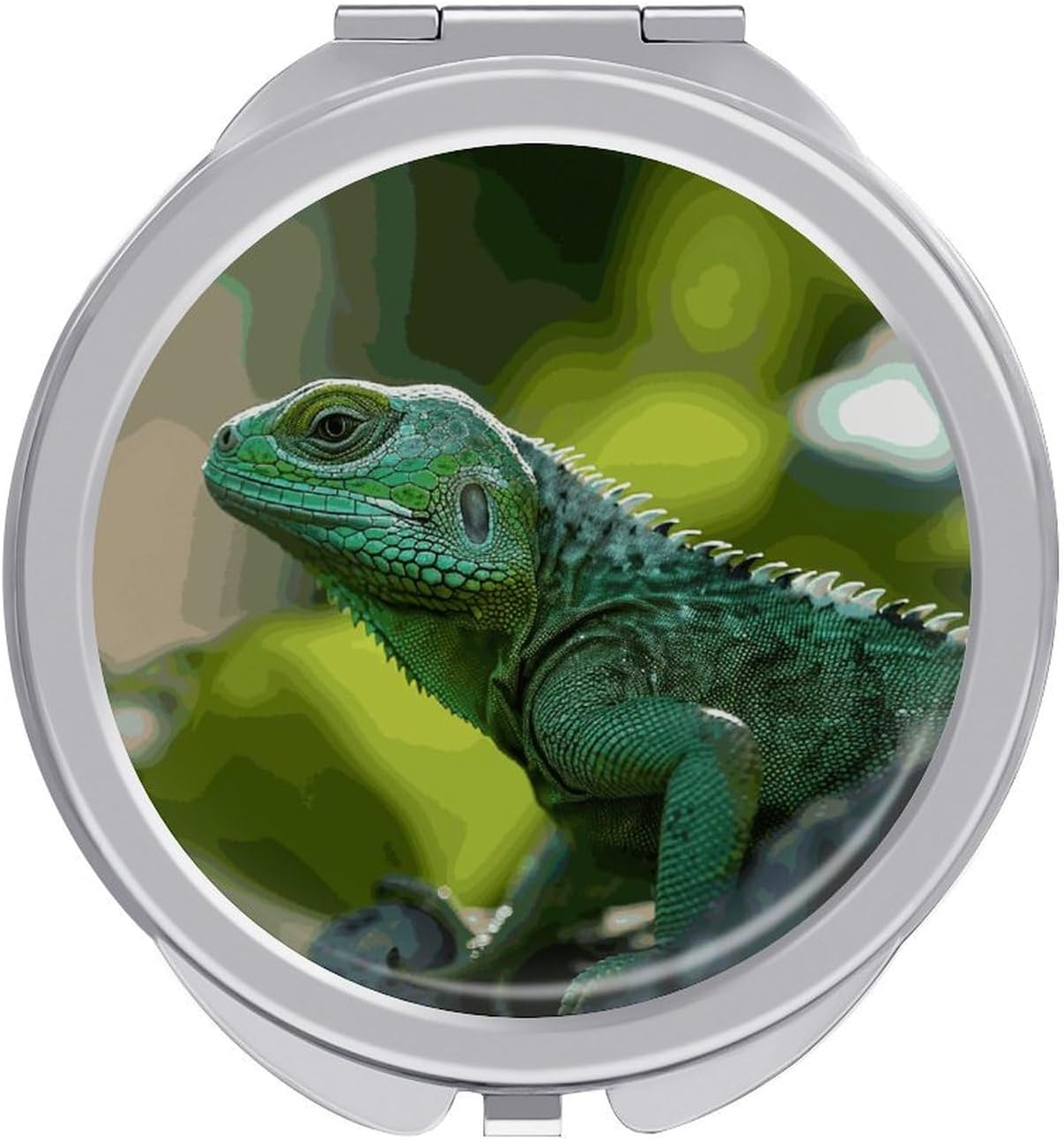 Lighted Travel Makeup Mirror Green Lizard Compact Folding Mirror Small Travel Mirror Pocket Mirror 1X/2X Magnification Portable Travel Makeup Mirror for Daily
