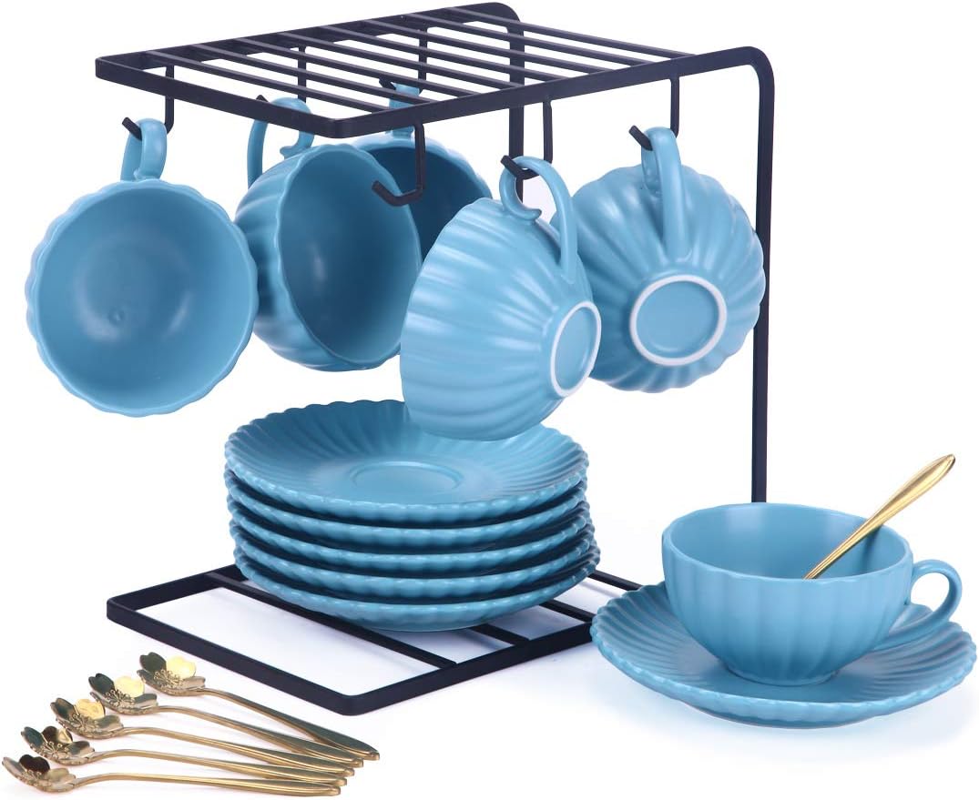 BonNoces Porcelain Tea Cup and Saucers Set, 6 Oz Elegant