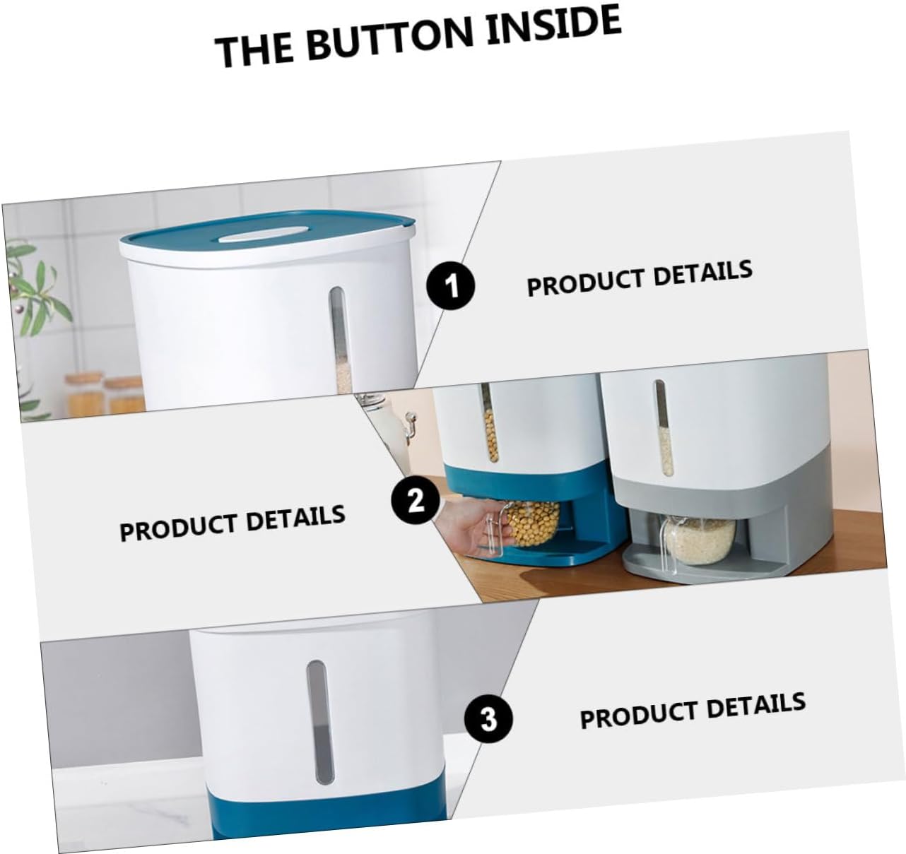 KICHOUSE Silicone Rice Storage Box Large Bean Storage Airtight Grain Container Rice Bin Pp Material Seal