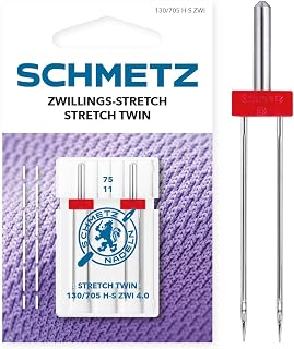 SCHMETZ | 2 Agujas para máquinas de coser | Gemela Stretch | 130/705 H-S ZWI 4.0 | Grosor 4.0/75