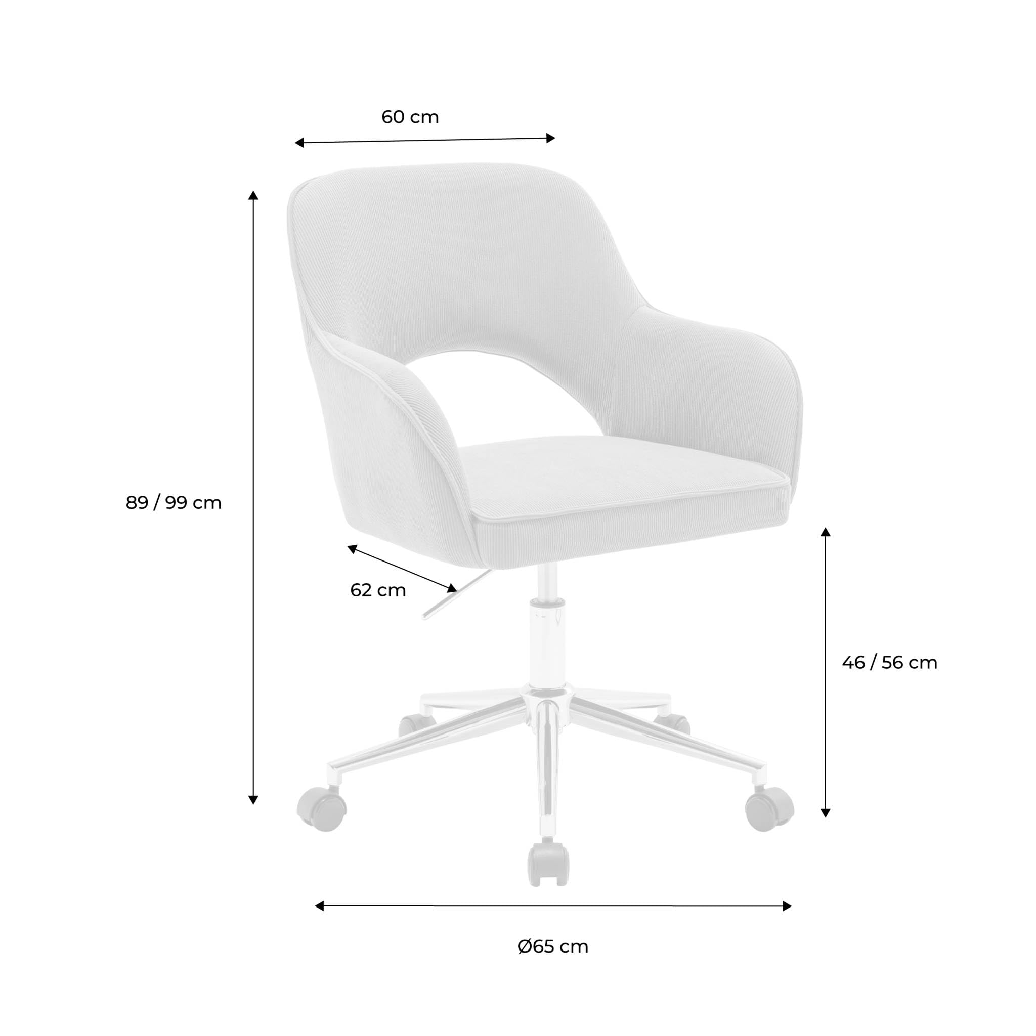 sweeek - Sedia da ufficio con ruote in velluto a coste Kaki con base cromata. L 60 x P 62 x H 89/99 cm