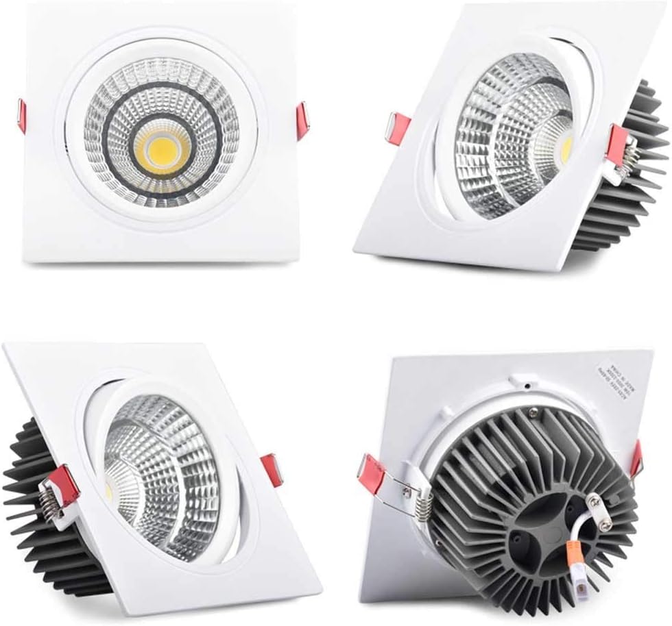 Recessed LED Recessed Ceiling Lights Square Rotate Downlights 5W CRI>80 Daylight White 3000K/6000K 400LM Directional Recessed COB 24 Beam Angle Ceiling LED Bulb 50W Halogen Bulbs Equivalent Inte