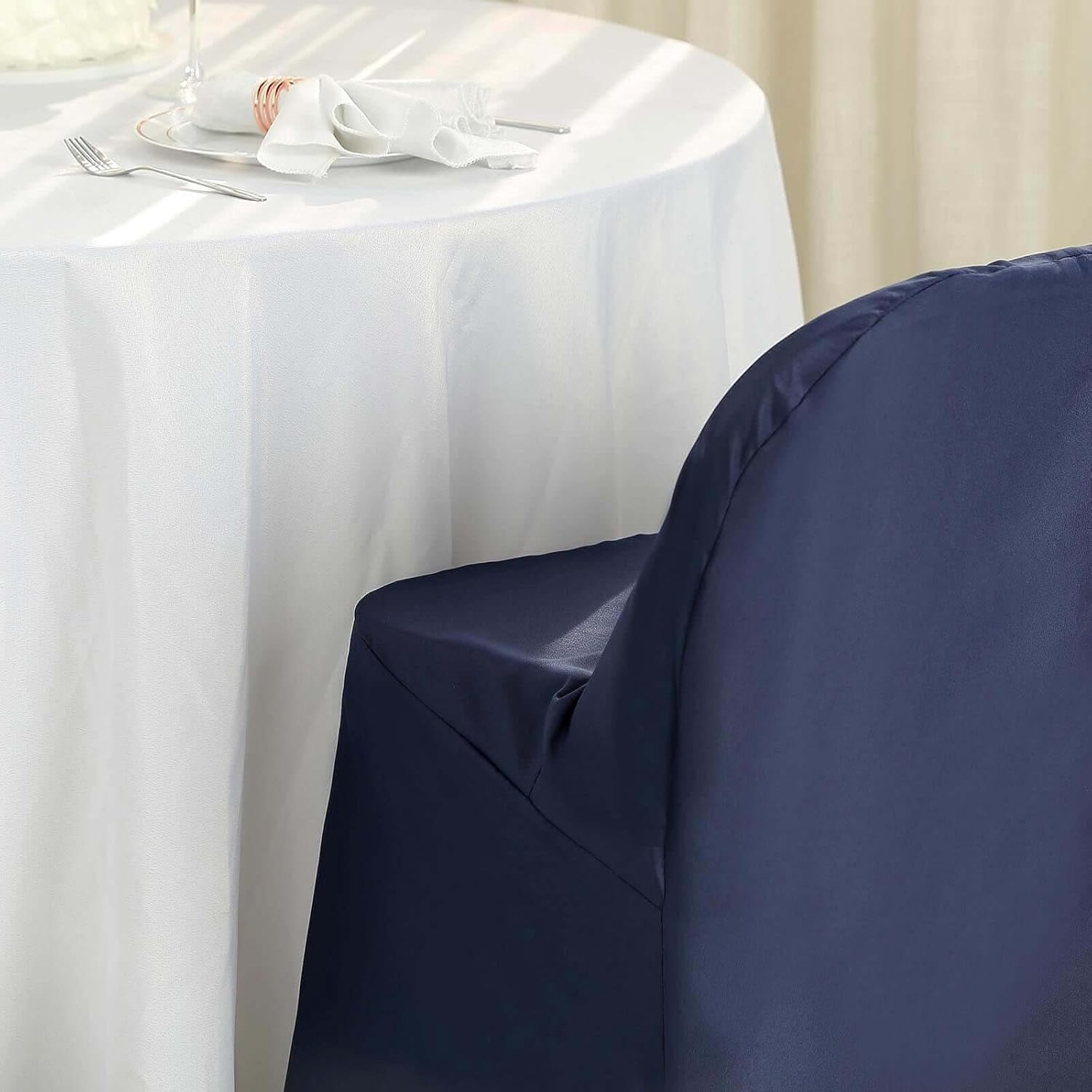 Tableclothsfactory 10PCS Navy Linen Polyester Folding Chair Cover Dinning Chair Slipcover for Wedding Party Event Banquet Catering