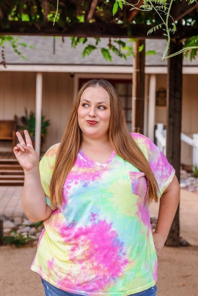Image of TIYOMI Plus Size Tops for Women V Neck Tshirts Basic Tunic Casual Hawaii Floral Tie Dye Camo Summer Short Sleeve Tee XL-5XL