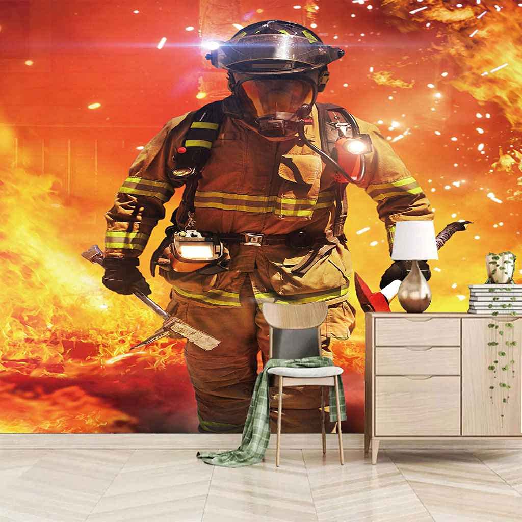 Papier peint toile 3D pompiers revêtement mural haut de gamme panoramique