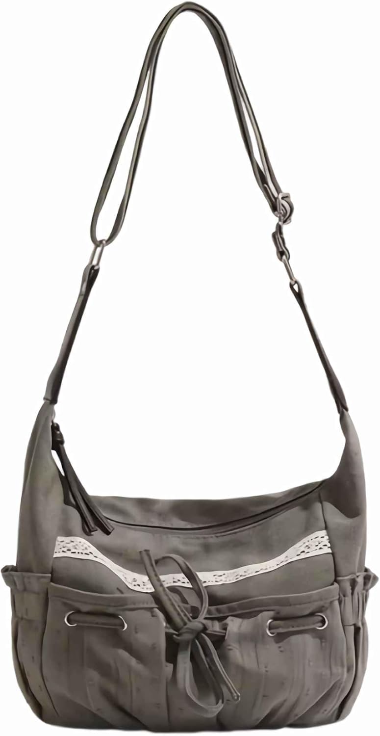 Vintage Lace Trim Canvas Shoulder Bag