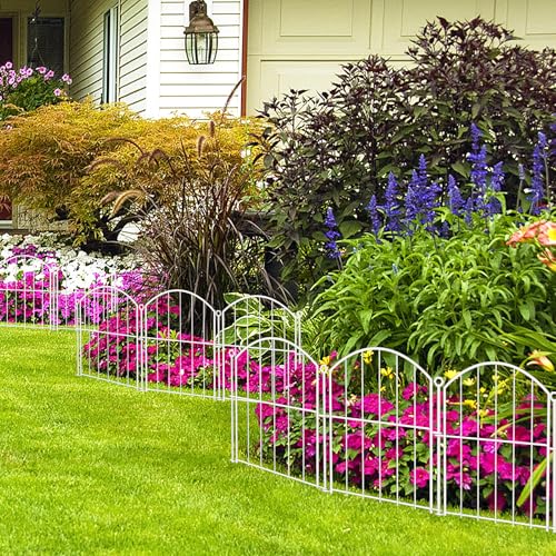 Image of Decorative Garden Fence 17in x30ft, 30 Pack Rustproof Metal No Dig Fence Animal Barrier for Dog, Arched Flower Bed Edging Ornamental Wire Border Panel Fencing (White, 30 Panels-17in(H) x30ft(L))