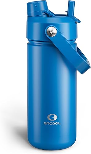 Miniatura 112 de ENCOOL Botella de agua aislada con popote, de acero inoxidable, a prueba de fugas, sin BPA, al vacío de doble pared que se mantiene fría durante 24
