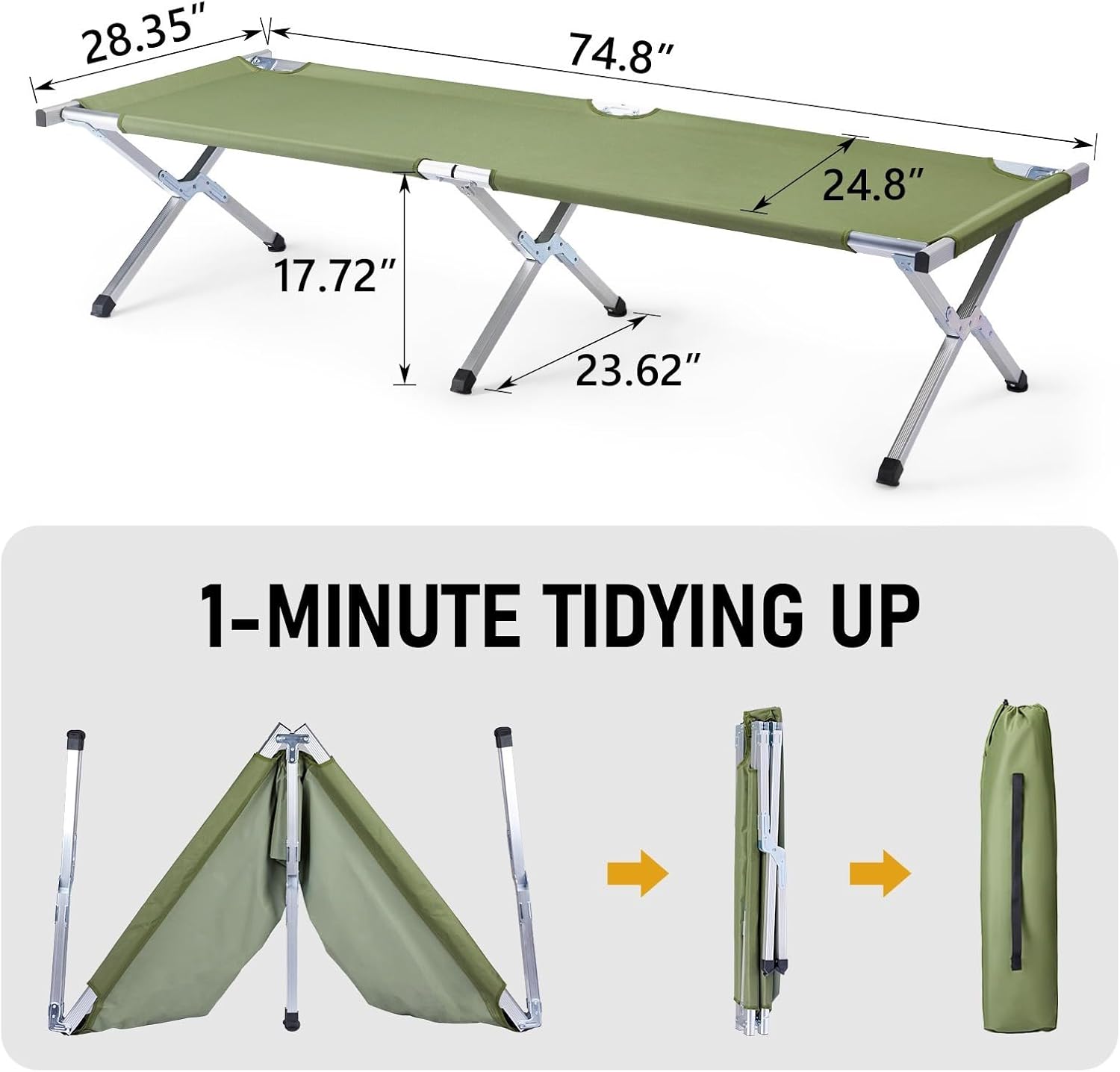 Portable Folding Camping Cot, Aluminum Frame Oxford Cloth Lightweight Sturdy Waterproof Wear-Resistant Foldable Outdoor Sleeping Bed for Camping Hiking Office Nap Emergency Travel