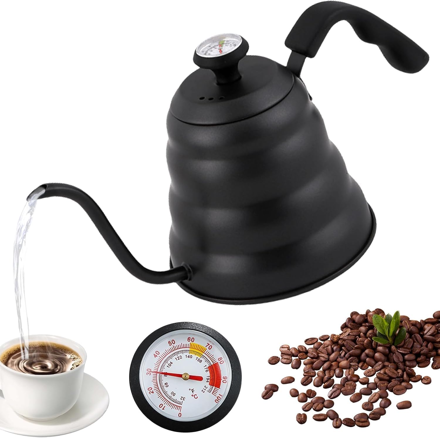 Bollitore a collo di cigno in acciaio inossidabile da 1200 ml / 40 once caffettiera con termometro per tutti i tipi di fornelli