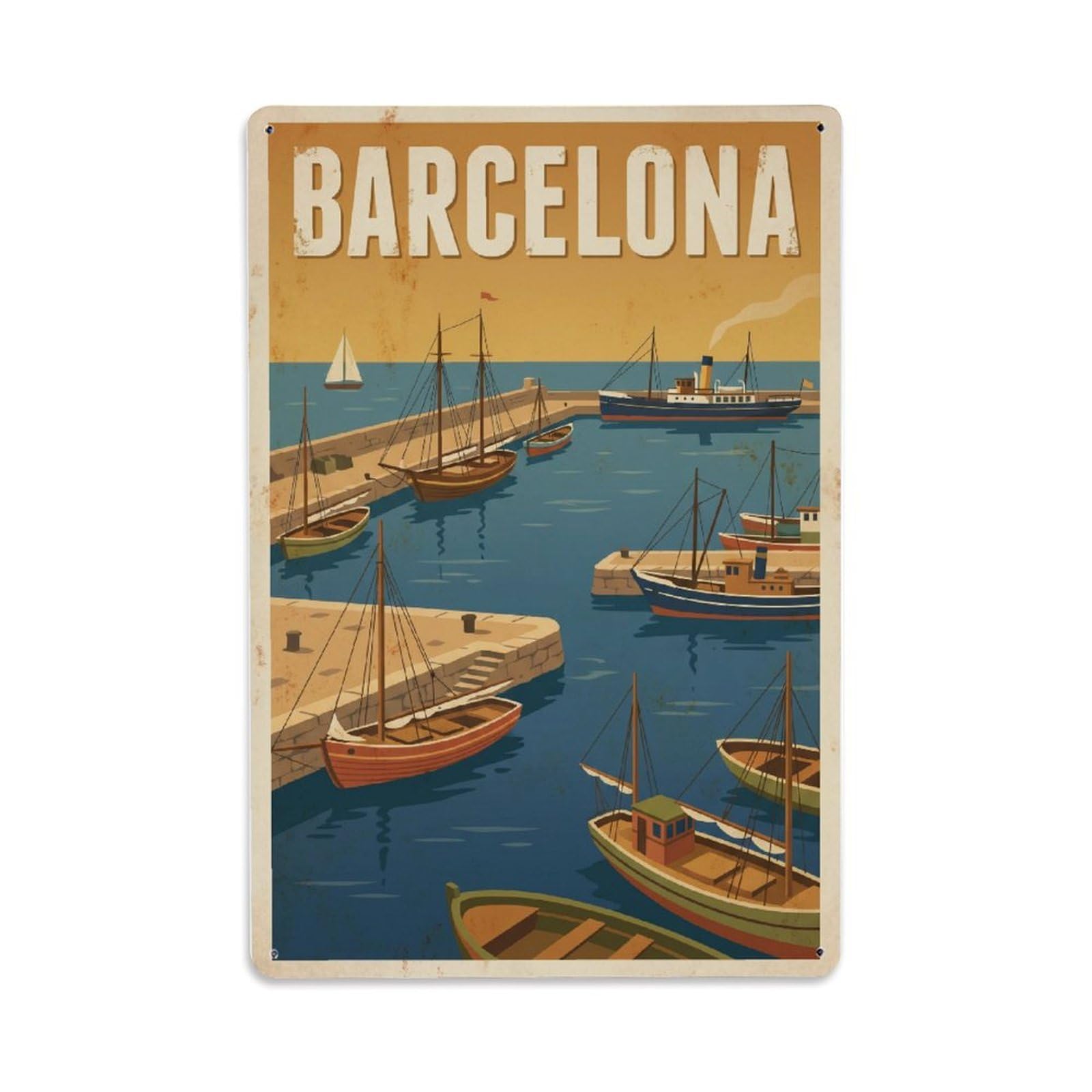 Vintage Travel Jetties Spain Harbor Metal Tin Sign Plaque Wall Decor for Cafe, Club Bar, Office, Home Garden Metal Poster 8x12Inch