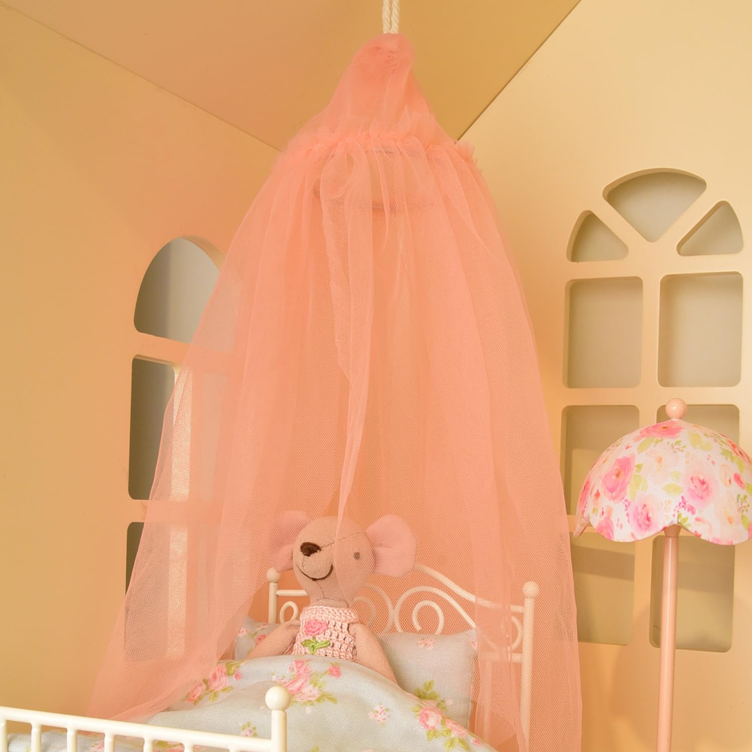 Minamzee Dollhouse Bed Curtain, 1/12 Miniature Bedroom Accessories, Dollhouse Furniture Curtain Decor(White) - Image 4