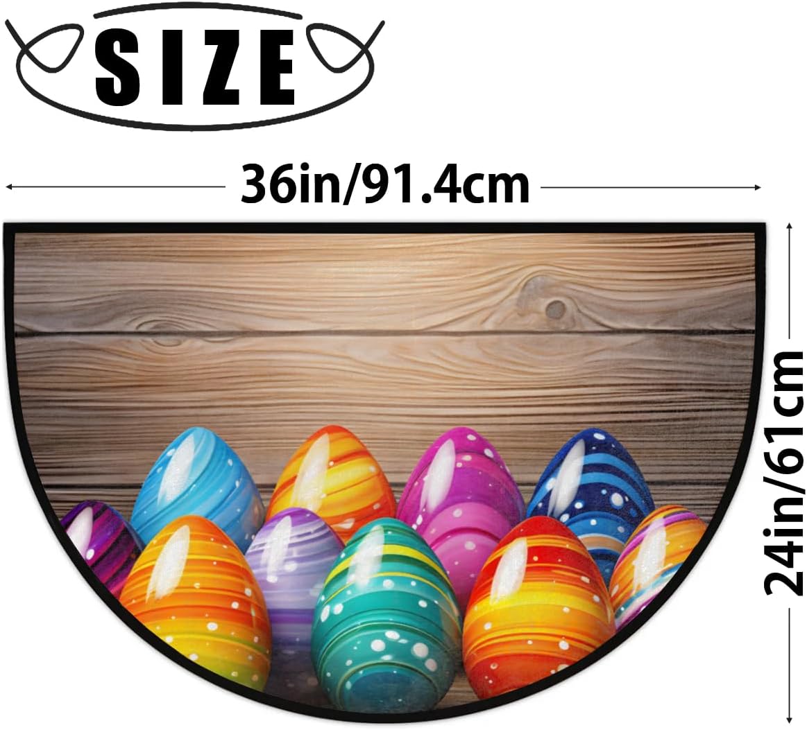 cfpolar Half Round Door Mat Easter Board Eggs Non-Slip Semi Circle Area Rug Washable Semi Circle Floor Rug for Indoor Outdoor Living Room Bathroom Kitchen Patio Hearth Rugs Home Decoration