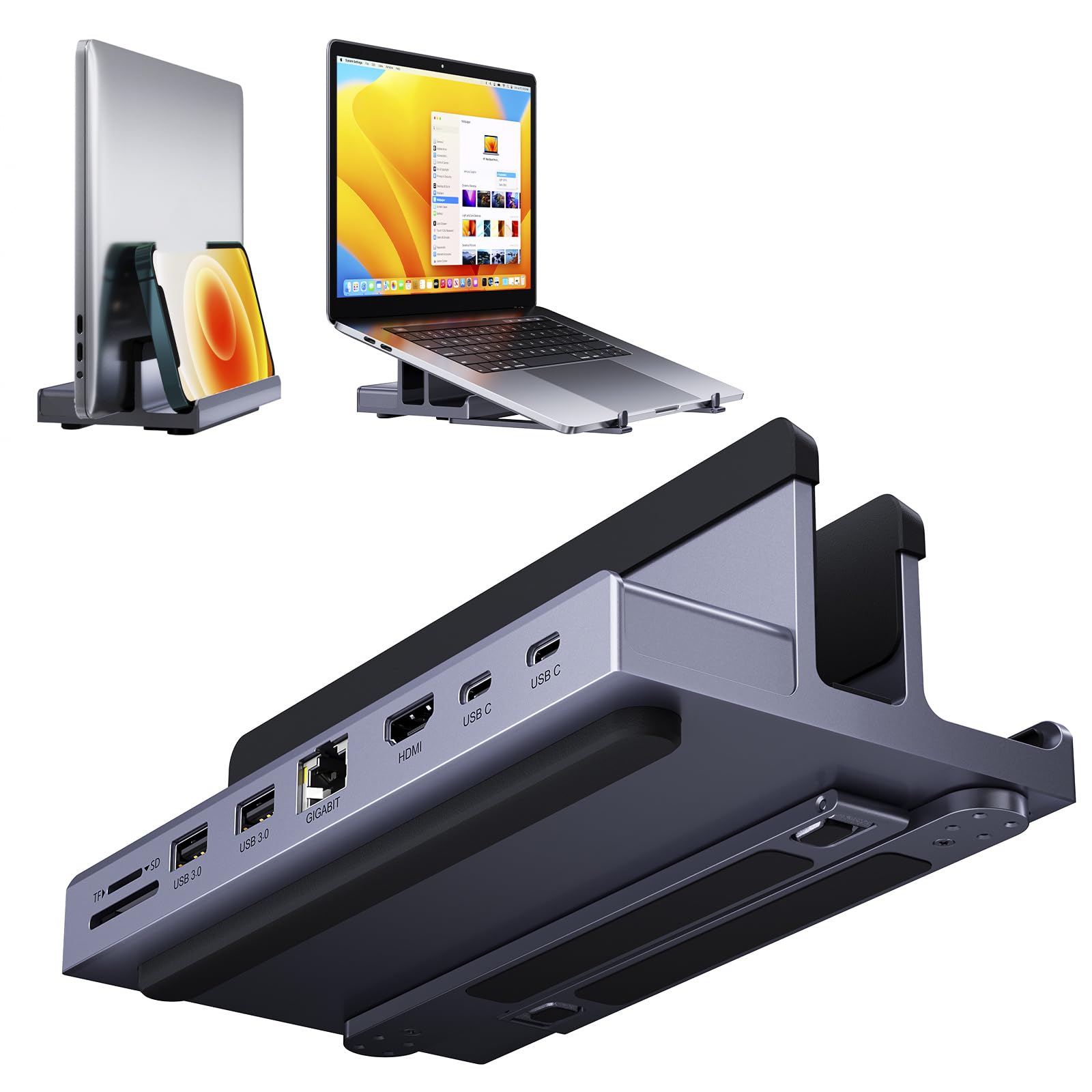 Supporto verticale 7 in 1 per laptop QUUGE con docking station e HDMI 4K per MacBook