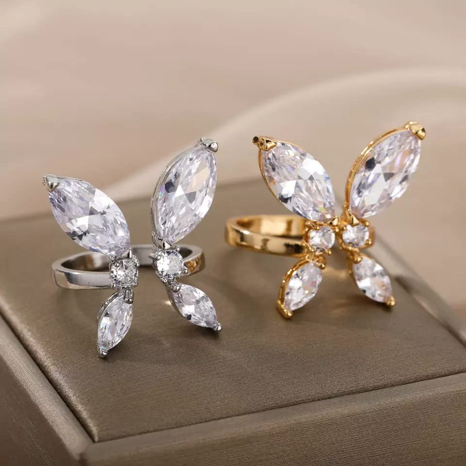 Trendy Vintage Butterfly Rings For Women Men Lover Couple Rings Set Friendship Engagement Wedding Open Rings Jewelry (silver)3