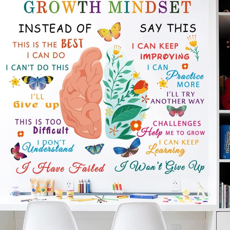 Classroom Growth Mindset Brain Wall Decal Posters Positive Peel and Stick Vinyl Wall Decor Removable Positive Wall Stickers Quotes Saying Wall Art for Teacher Student Classroom Playroom Decor image 3